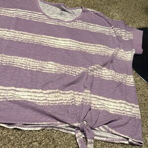 Boxy tie-waist t-shirt by Sonoma (2X) - EUC! Heathered purple & white stripes.